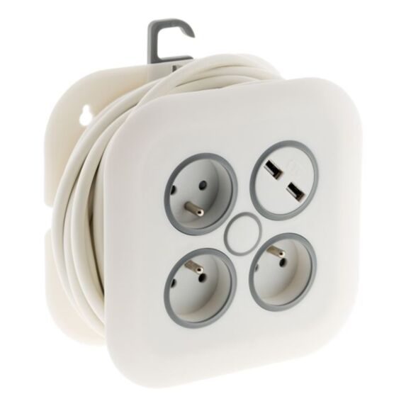 Enrouleur ménager 3 prises 16a 2P+T a fiche extraplate 3g1mm² + 2usb 7m blanc - ZENITECH