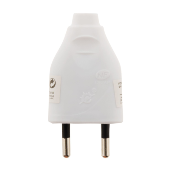 Fiche 1 prise mâle 2 Pôles 6A Blanche