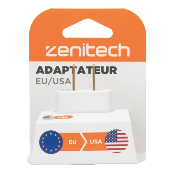 Adaptateur mâle US vers femelle Europe 6A blanc compact - ZENITECH