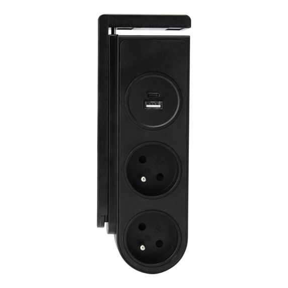 Bloc Gekko clipsable 2P + 2 USB 1,5m noir - OTIO