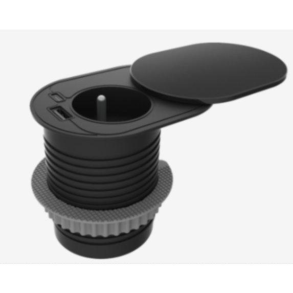 Bloc prise et chargeur USB noir encastrable compact bureau/cuisine - OTIO