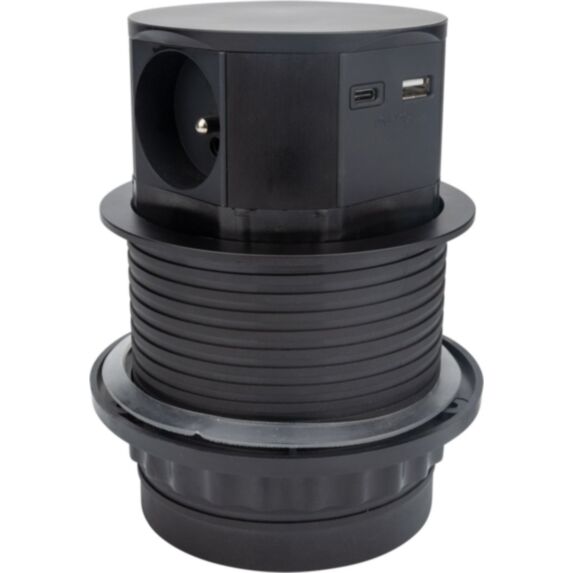 Bloc multiprise noir encastrable compact bureau/cuisine - OTIO