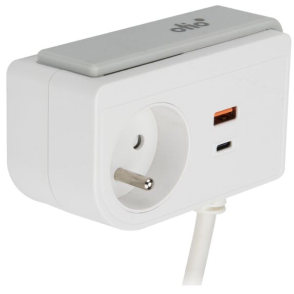 Bloc Gekko XS clipsable 1 prise 2 USB blanc 1,5m - OTIO