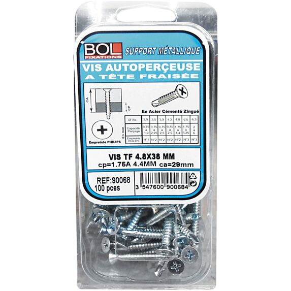 Lot de 100 vis fraisées