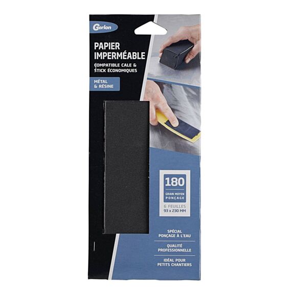 Set de 6 feuilles 93 x 230 mm imperméable grain 180 - GERLON