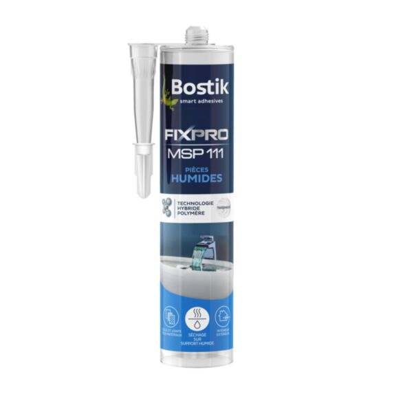 Colle Mastic FIXPRO MSP 111 Pièces Humides Transparent 290ml - BOSTIK