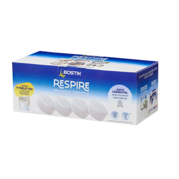 4 Recharges pour Absorbeur d'humidité Respire 250gr - BOSTIK