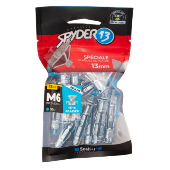12 chevilles corps creux acier zingué M6x50mm tête fraisée - SCELL IT