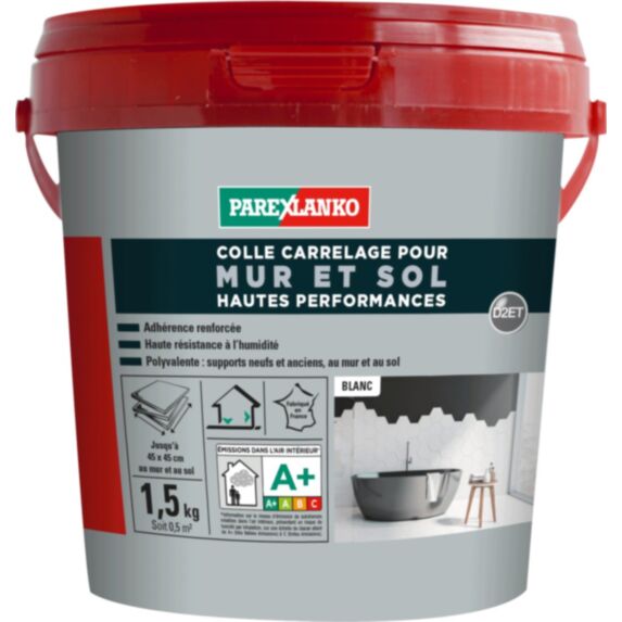 Colle carrelage en pâte Mur et Sol Hautes Perfomances 1,5kg Blanc - PAREXLANKO