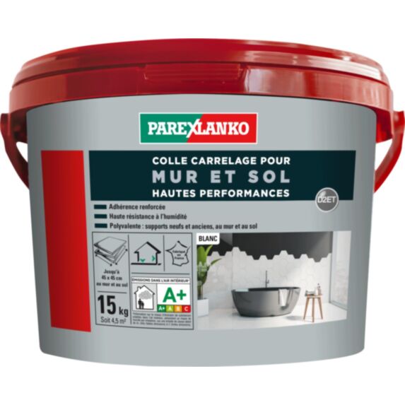 Colle carrelage en pâte Mur et Sol Hautes Perfomances 15kg Blanc - PAREXLANKO