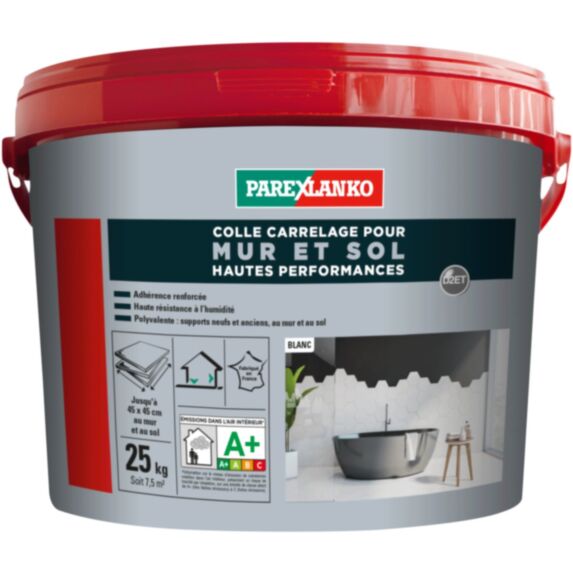 Colle carrelage en pâte Mur et Sol Hautes Perfomances 25kg Blanc - PAREXLANKO