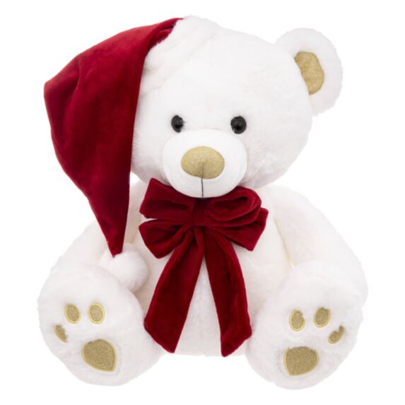 Peluche Ourson de Noël blanc/rouge H.48cm