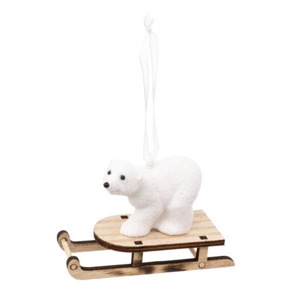 Sujet ours polaire luge polystyrène 10cm blanc - ATMOSPHERA