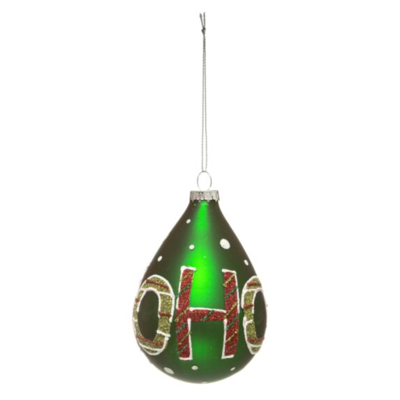 Boule de Noël verre Goutte HoHoHo vert Ø8cm