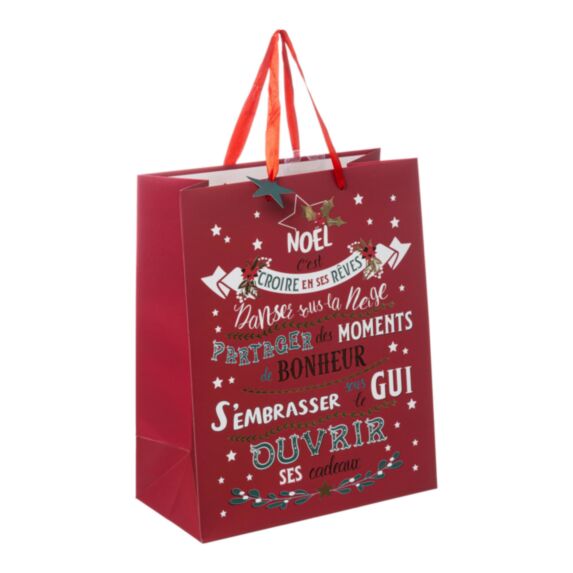 Sac Cadeau Noël rouge 26,7x13,5x33cm