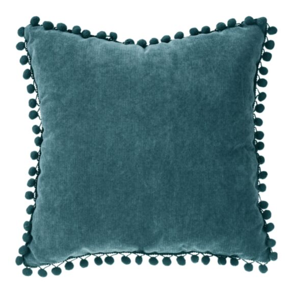 Coussin pompons 40x40 bleu canard - ATMOSPHERA