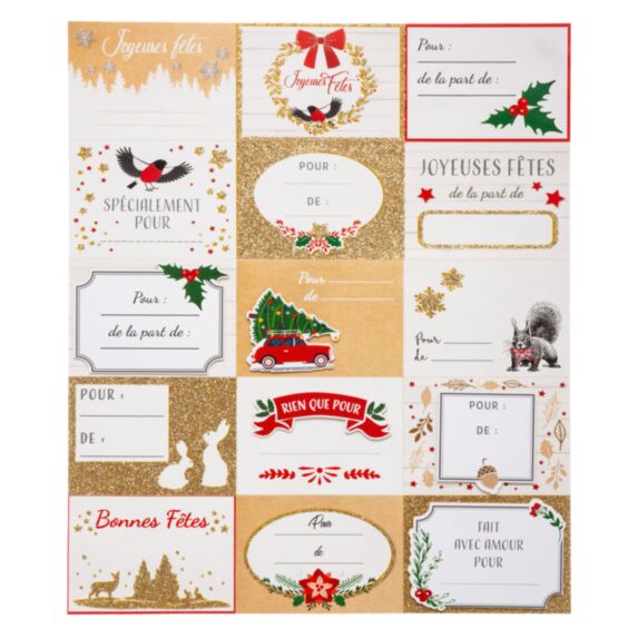 15 Étiquettes paquets cadeaux Noël