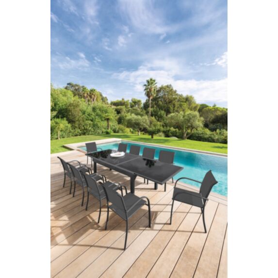 Table de jardin extensible 10 pers. Piazza verre gris