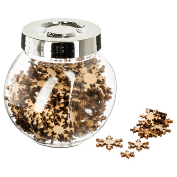 Bocal d'étoiles et flocons en bois marron