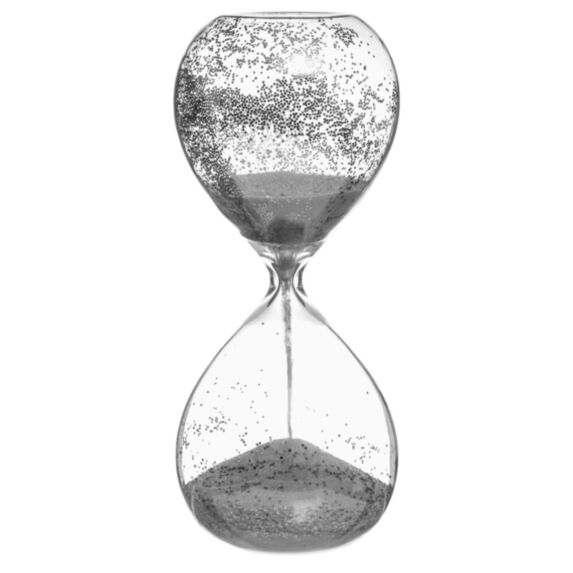 Sablier en verre Haut.20cm avec paillettes argent