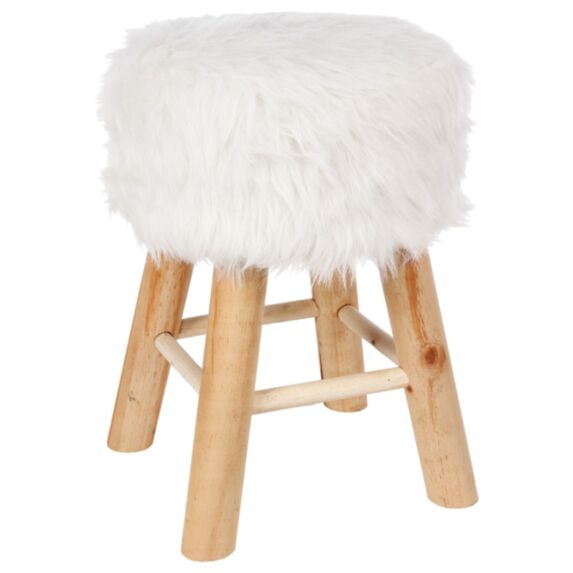 Tabouret d'appoint Oslo fourrure blanc - ATMOSPHERA