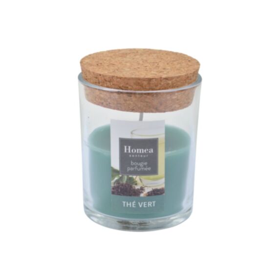 Bougie en pot couvercle Essentiel thé vert Ø7 x H9 cm - HOMEA