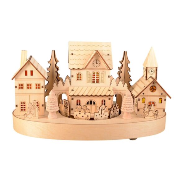 Village et Train en bois 3 LED RGB 16,5x27x5x15cm - BLACHERE