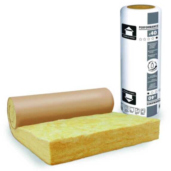 Rouleau de laine de verre kraft Ep.100mm 10x1,2m R=2,5 - SUPRALAINE