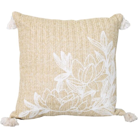 Coussin effet rafia 40 x 40 cm brodé fleur blanc - ROCLE