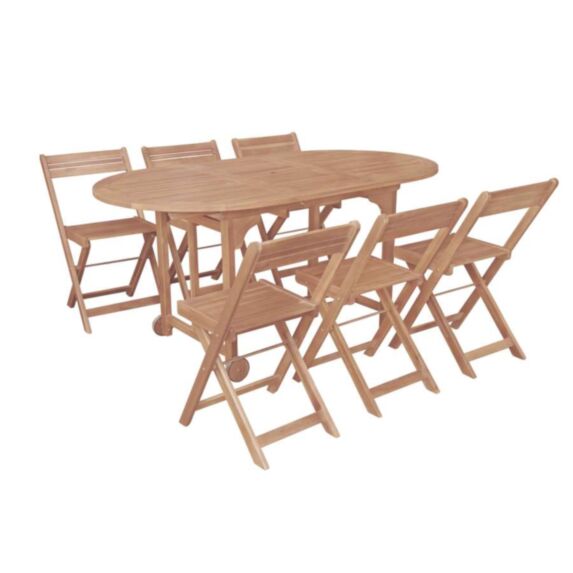 Salon de jardin acacia 6 places Tong 120/160x90x75cm - INVENTIV