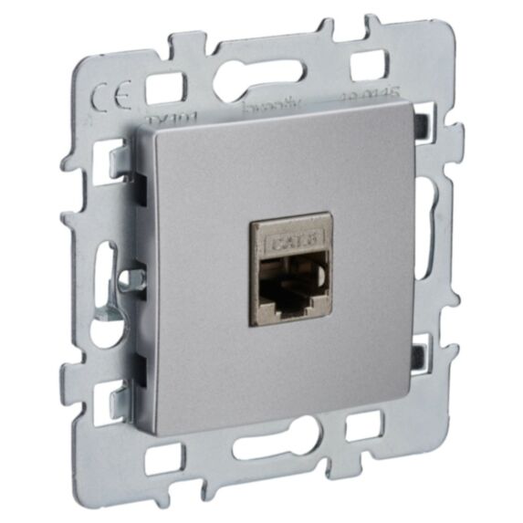 Prise RJ45 Di-Line à Encastrer + Plaque Support Métal Argent - INVENTIV'