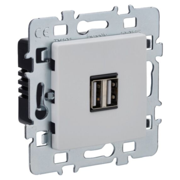 Prise USB Di-Line + Plaque Support Métal Double Blanc - INVENTIV'