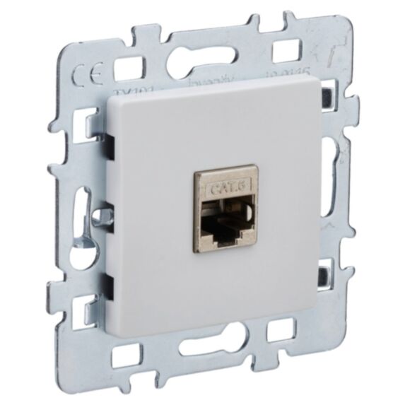 Prise RJ45 Di-Line à Encastrer + Plaque Support Métal Blanc - INVENTIV'