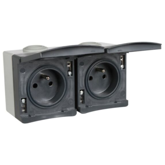 Prise 2P+T en saillie Sub-Line Etanche 16A Gris - INVENTIV