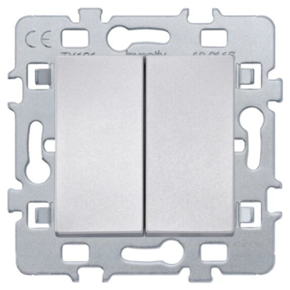 Double Interrupteur Di-Line Va Et Vient à Encastrer + Plaque Métal Argent - INVENTIV'