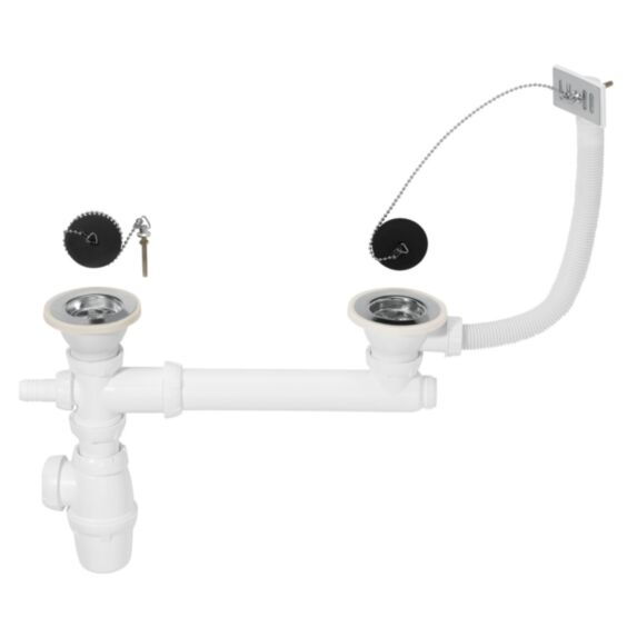 Ensemble bondes et siphon évier 2 bacs Ø 60 mm - INVENTIV