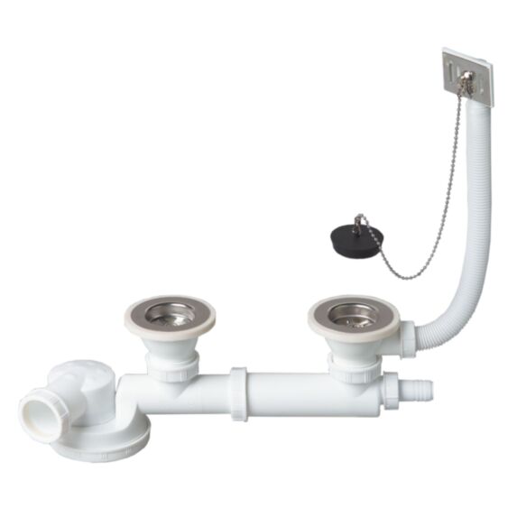 Bondes + siphon pour évier 2 bacs Ø 60 mm - INVENTIV