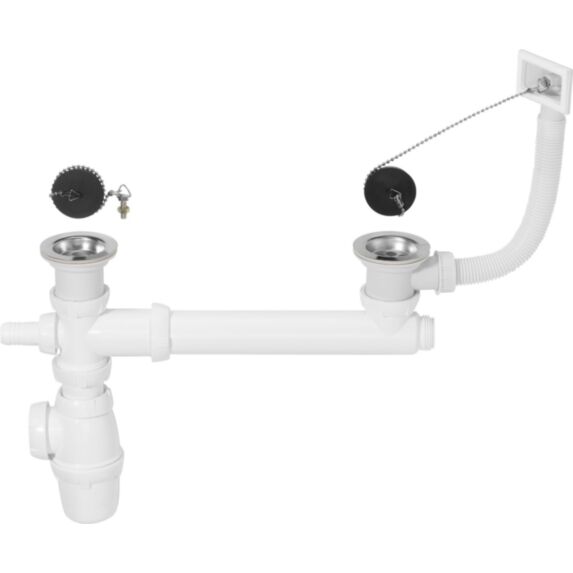 Bondes + siphon pour évier 2 bacs Ø 50 mm - INVENTIV