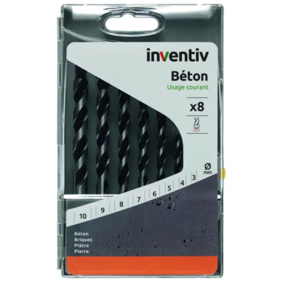 8 forets béton Ø3-4-5-6-7-8-9-10 mm - INVENTIV