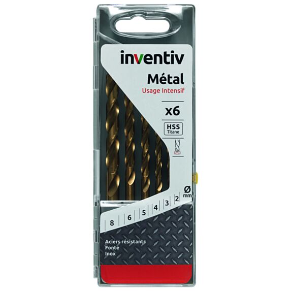 Coffret 6 forets métaux HSS titane - INVENTIV
