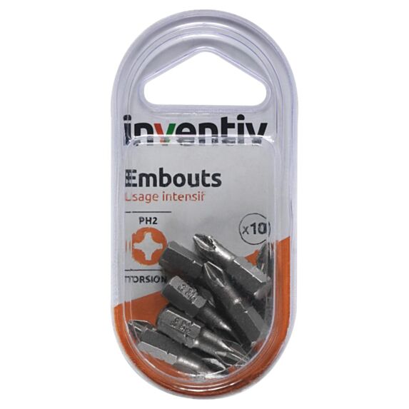 10 Embouts de vissage torsion PH2 25 mm - INVENTIV