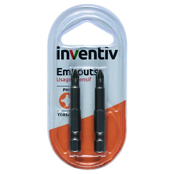 2 embouts de vissage torsion PH2 50 mm - INVENTIV