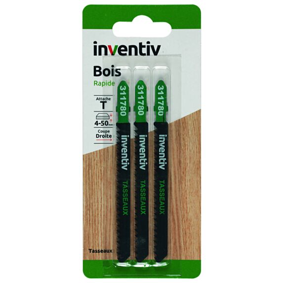 3 lames de scie sauteuse T tasseaux EP4-50 mm - INVENTIV
