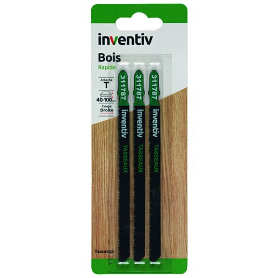 3 lames de scie sauteuse T tasseaux EP40-100 mm - INVENTIV