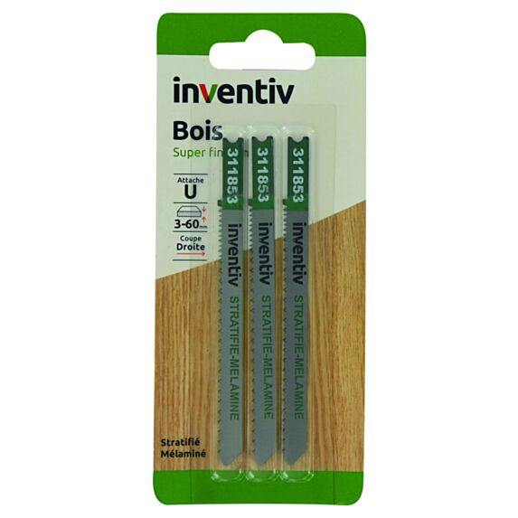 3 lames de scie sauteuse U stratifié CP3-60 mm - INVENTIV