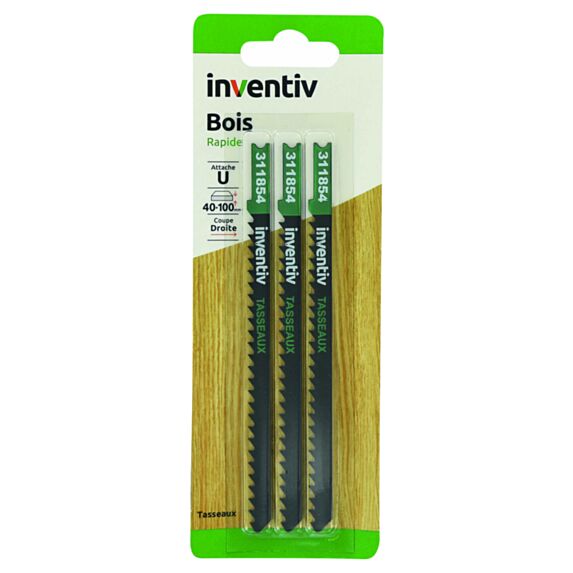 3 lames de scie sauteuse U tasseaux CP10-100 mm - INVENTIV
