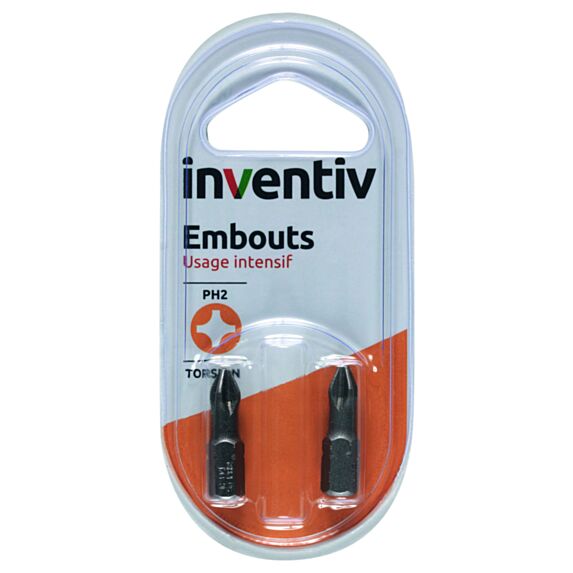 2 Embouts de vissage torsion PH2 25 mm - INVENTIV
