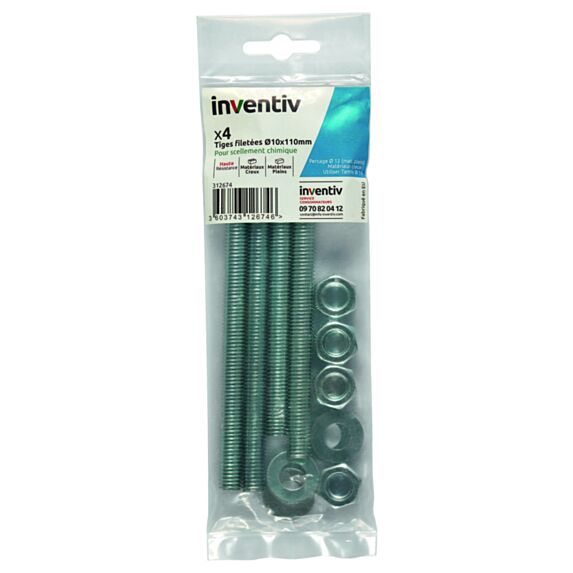 Tiges ecrous rondelles ∅10x110 x4 - INVENTIV