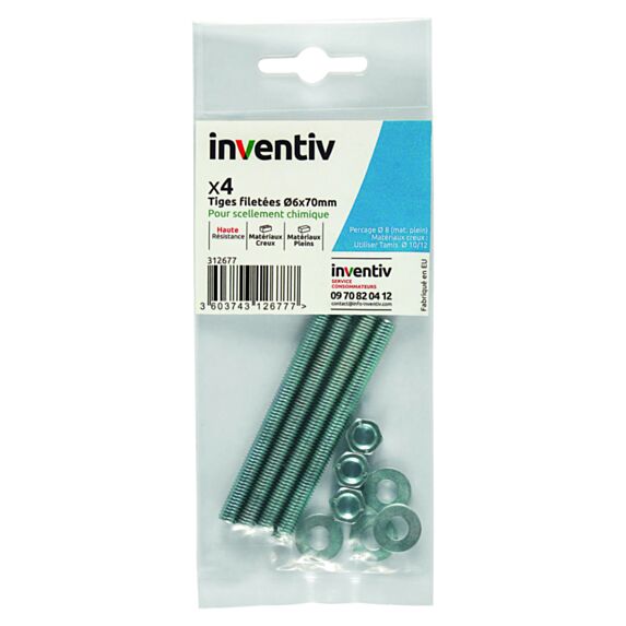 Tiges ecrous rondelles ∅6x70 x4 - INVENTIV