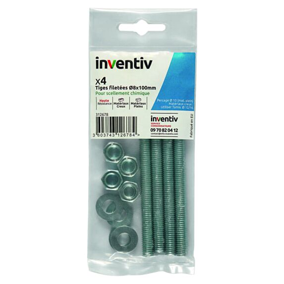 Tiges ecrous rondelles ∅8x100 x4 - INVENTIV